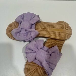 Bamboo Tan Sandals with Purple Bow
